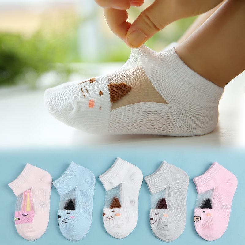 Girls Sock 5 Pairs/lot 0 To 5 Yrs Spring Summer Thin Kids Cotton Mesh Boat Sock Lovely Animal Breathable Toddler Boys Ankle Sock
