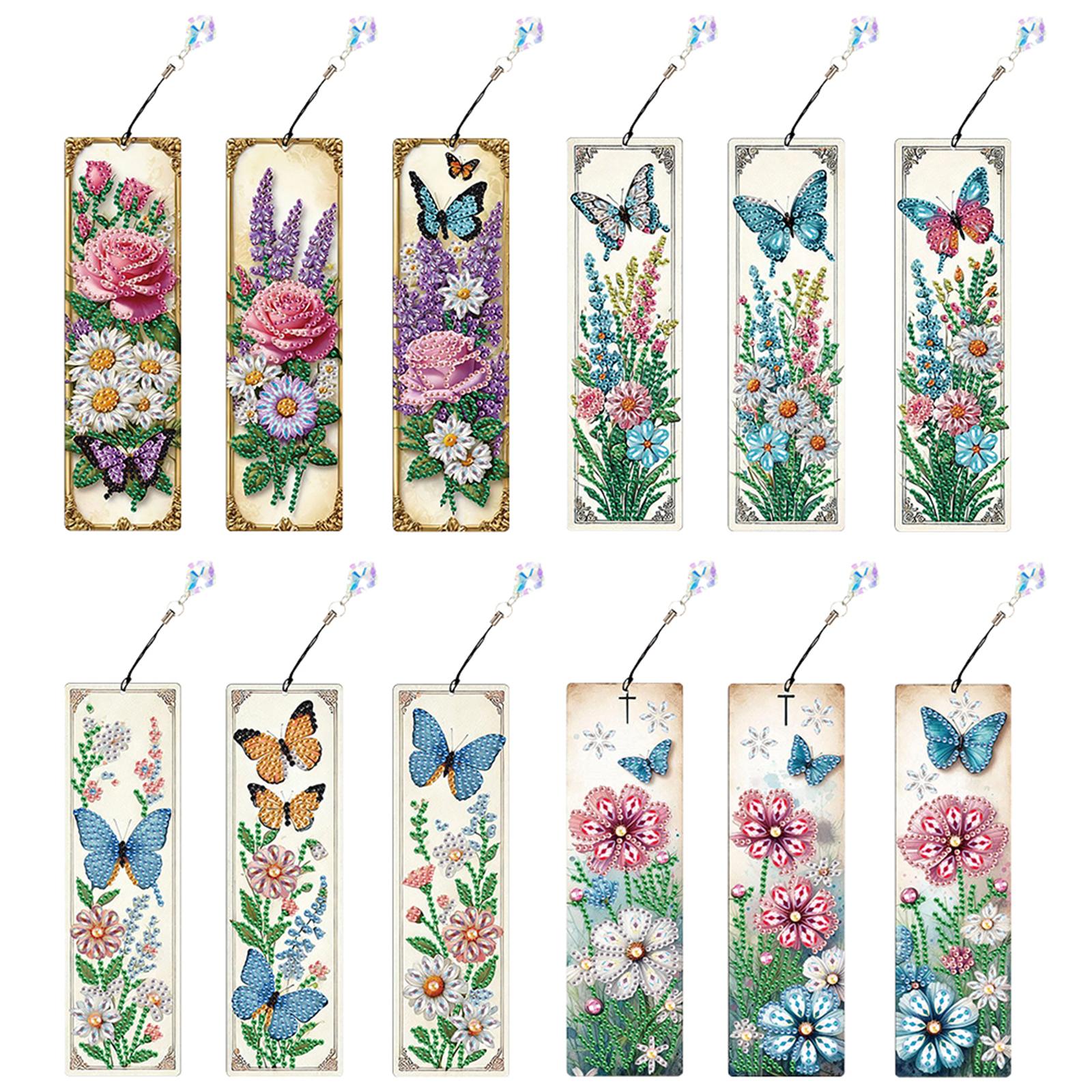 

12Pcs Flower Animal DIY Diamond Painting Bookmark with Crystal Pendant Diamond Art Bookmark for Book Lovers Beginners & Adults