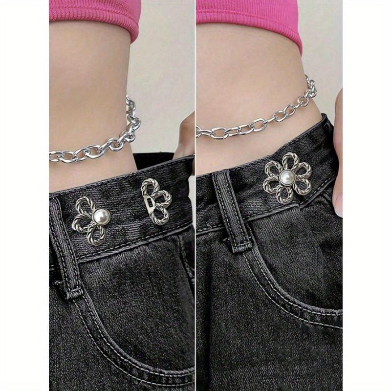 

2 пары шестилепестковых пряжек, съемные, невидимый пояс, пряжка для утяжки талии в виде цветка, брючные булавки, пуговицы для воротника, броши для женской моды 2 pairs