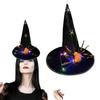 Large Black Witches Witch Hat for Women Led Light Up Witch Caps Halloween Cosplay Costume Accessory for Women Girls