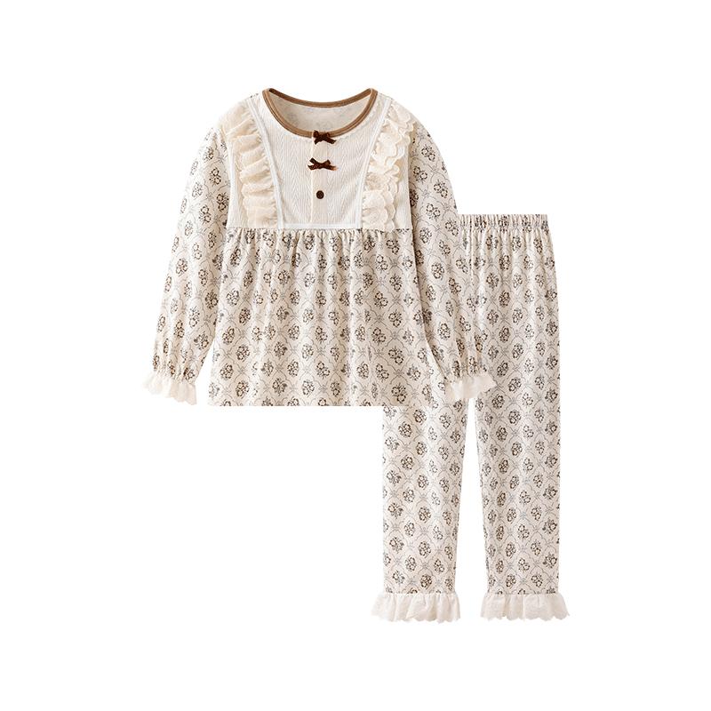 YEEHOO Girls  Milan Velvet Pajama & Loungewear Set with Antibacterial Lace Sleeves 110