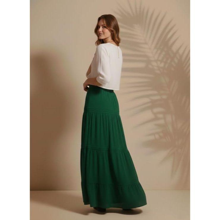 Jupe Maxi d'Été pour Femme à Volants sur l'Ourlet en PolyMélange | Jupes Longues Taille Haute | Jupe Unie Fluide Coupe A pour Toutes les Occasions | Style Bohème Élégant