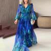 Robe Longue Maxi à Manches Longues Imprimé Floral pour Femme Robe de Soirée Formelle Plissée