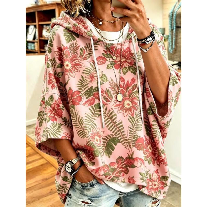 Kadın Plus-Size Kapüşonlu Sweatshirt, Zarif Rahat Sade Desen Baskılı, Modaya Uygun ve Çok Yönlü