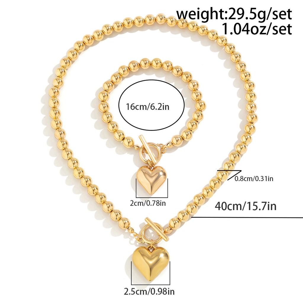 Exaggerated Metal Love Pendant Round Bead Necklace Fashion Imitation Pearl Beaded Necklace Female Necklace