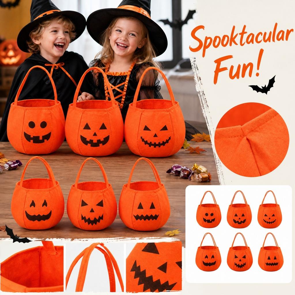 Non-Woven 3D Pumpkin Halloween Candy Bag for -or- Party Favors and Costume Props