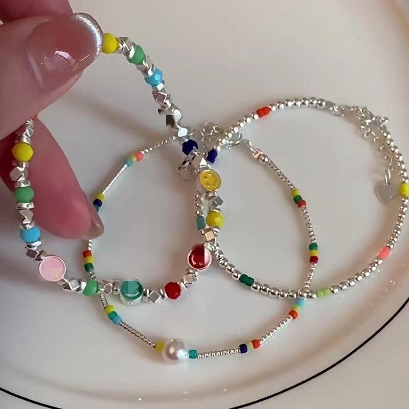 Broken Silver, Rainbow Smiley Face, Beaded Bracelet, Women'S Niche Versatile, Sweet Temperament Stacked, Absolutely Worn Accessories