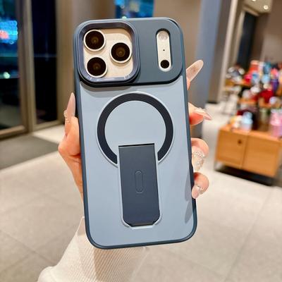 Luxury For Magsafe Hidden Bracket Phone Case For iPhone 17 Air 16 15 14 Plus 13 12 11 Pro Max Matte Stand Magnetic Bumper Cover