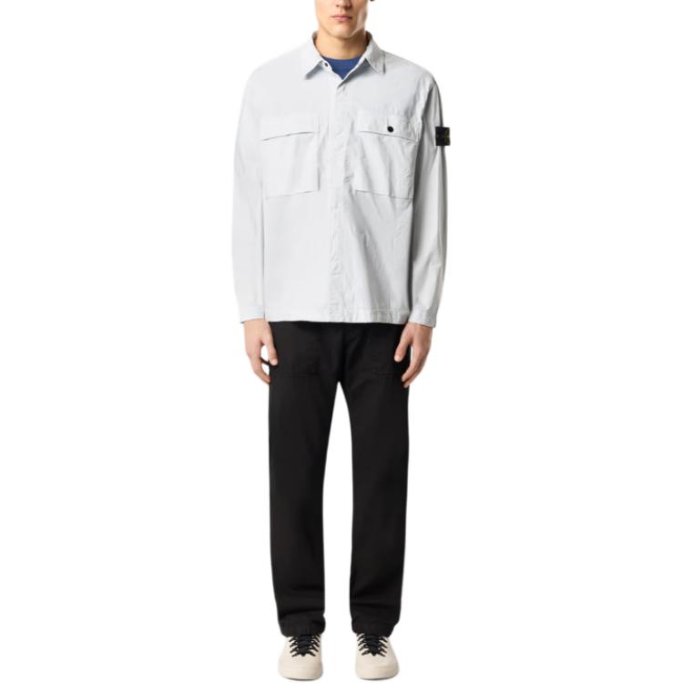 Stone Island Logo Pocket Long Sleeve Shirt Men shirts Sky-Blue K1S151200015S0003V0041