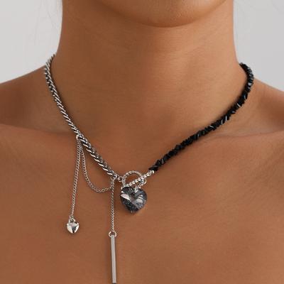 Glass Crystal Beads Heart Collarbone Chain Jewelry Necklace for Women