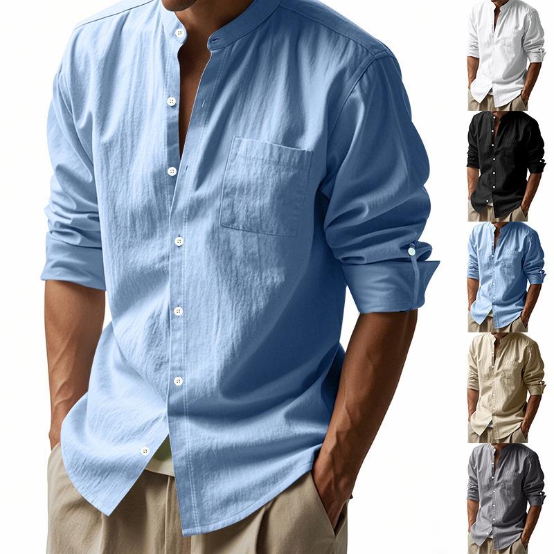 Men's  Fashion Loose Shirts  Linen Open  Breathable Solid Color Slim Fit Men Shirts