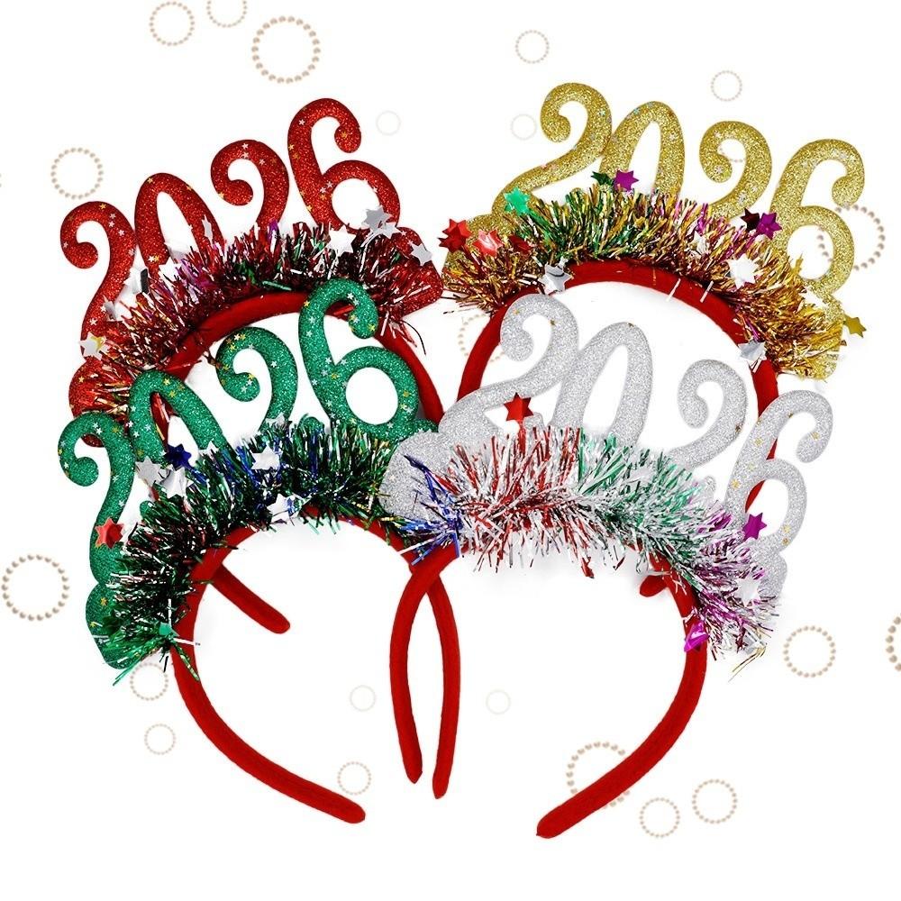 Colorful 2026 New Year Headbands Number Glitter Headwear Star Strip Headband  Christmas Party