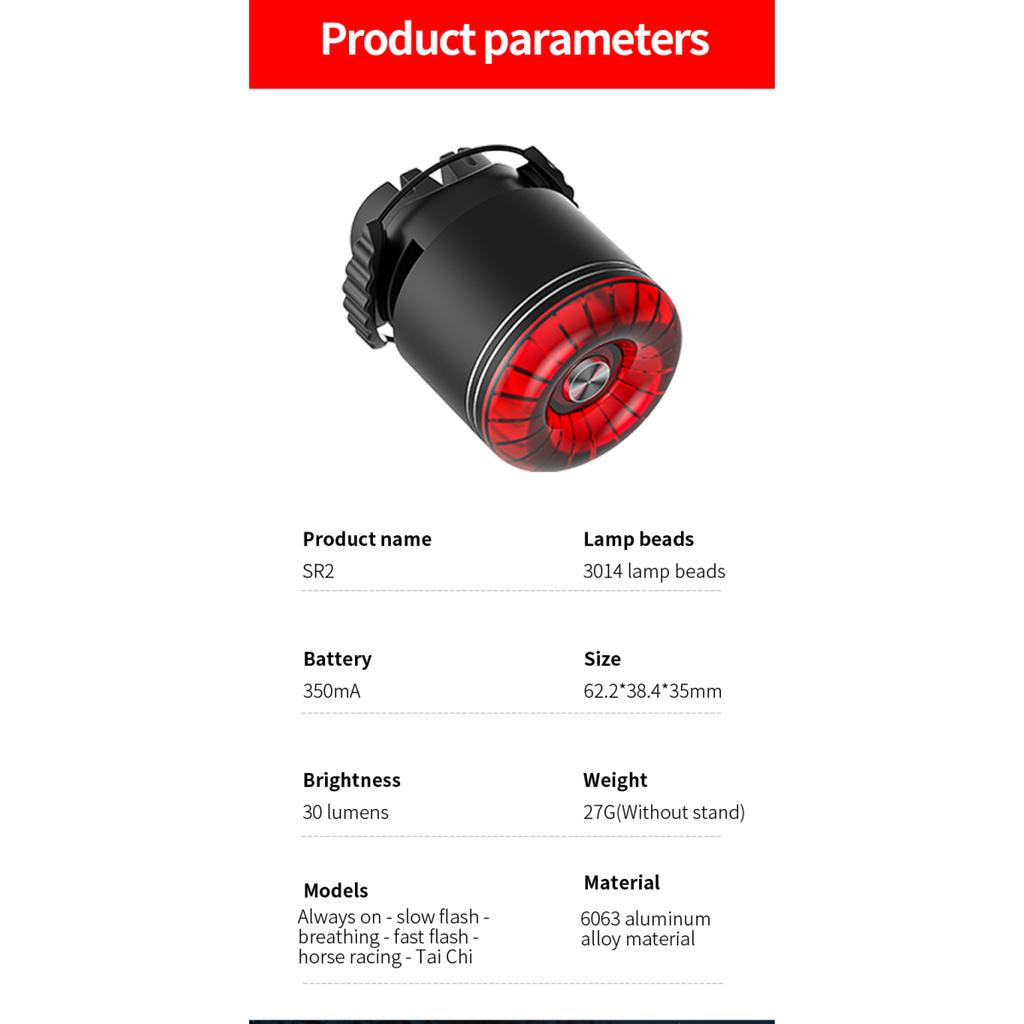 Fahrrad-Rücklicht, 6 Modi, USB-aufladbar, Aluminium, MTB-Straßensattel, Sattelstütze, LED-Warnlampe