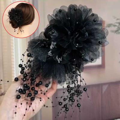 Elegante Presilha de Cabelo Flor Peônia Coreana Borla de Pérola Clipe de Cabelo Clipes Tubarão Para Mulheres Meninas Acessórios de Cabelo Temperamento