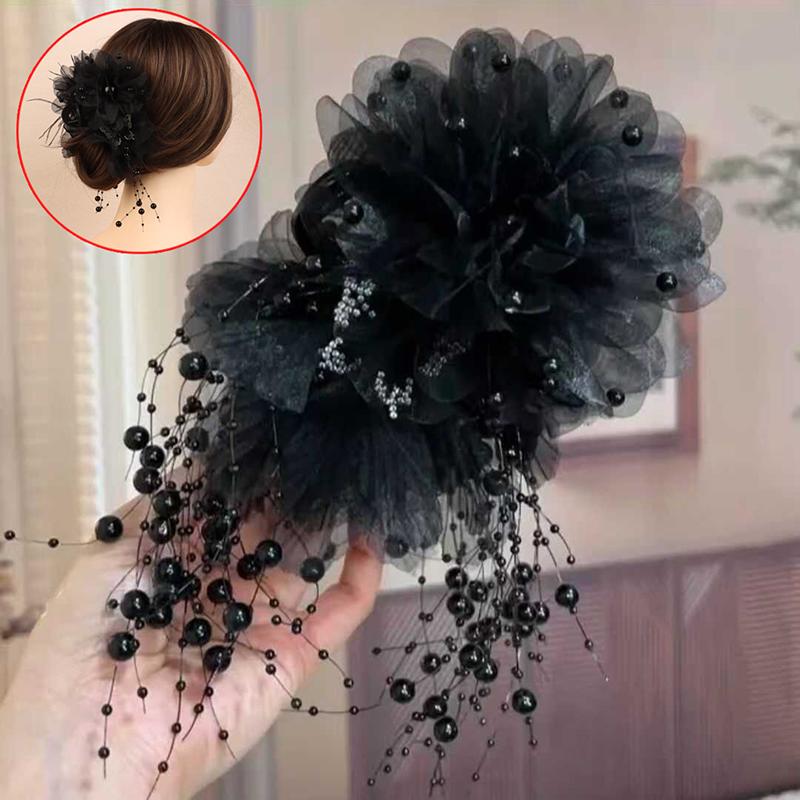 Korean Elegant Peony Flower Hair Claw Fashion Pearl Tassel Hair Clip Shark Clips For Women Girls Temperament Hair Accessories