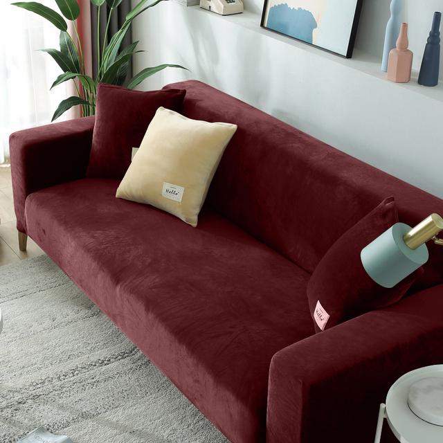 Velvet Plush Sofa Cover Stretchy Thick Stretch Armchair Couch Cover Corner Sofa Covers Used For Living Space L Shaped 1 /2 /3 /4 Seater