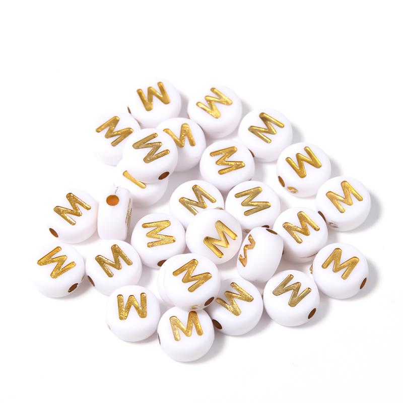 100Pcs 7mm Acrylic Alphabet Beads A-Z Gold Color Letters Beads For Jewelry Making Flat Round Spaced Bead DIY Bracelet Necklace