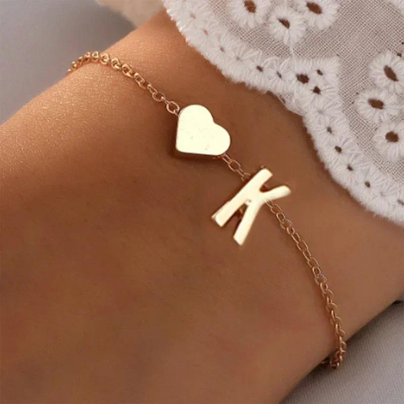 26 English Initial Letter Bracelets for Lovers Men Women 2026 New Simple DIY Personalized Name Alloy Bracelets Zircon