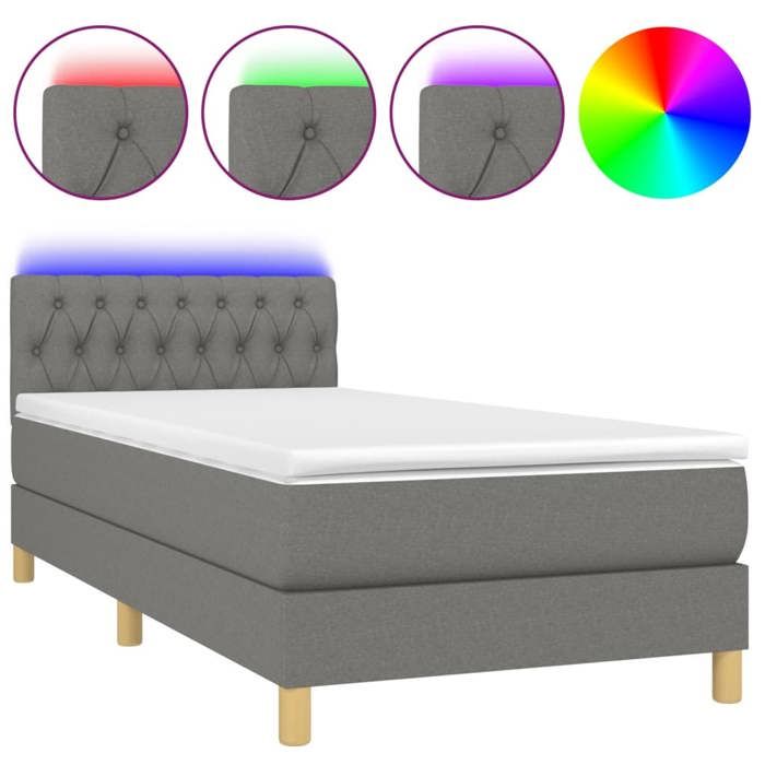 Maison Exclusive - Sommier à lattes de lit avec matelas et LED Gris foncé 90x200cm