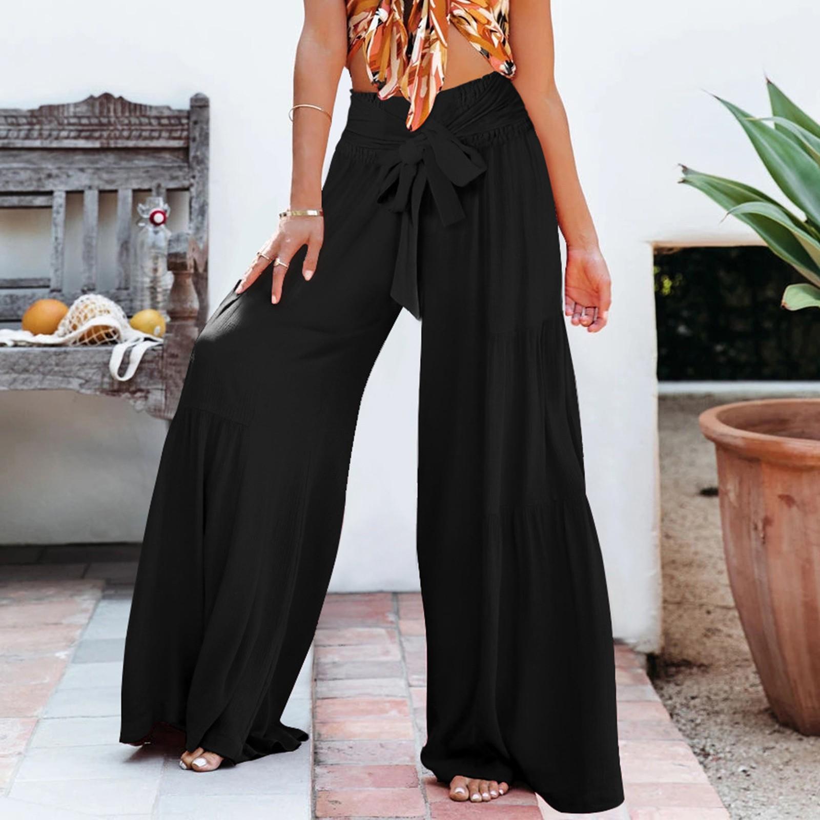 

Женские повседневные модные универсальные повседневные плиссированные широкие однотонные брюки XL чёрный