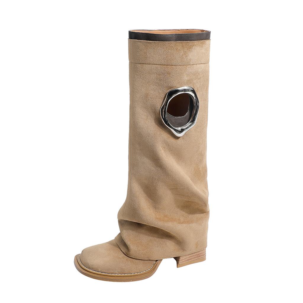 Big tube circumference fat mm women's boots straight tube thick leg boots widened tube cowboy knight boots high tube boots pant tube boots