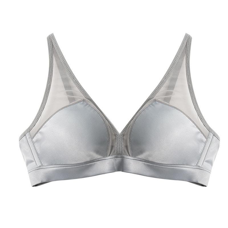 Silk bra without steel rim Thin ultra-thin small chest flat chest French sexy triangle cup mulberry silk underwear women