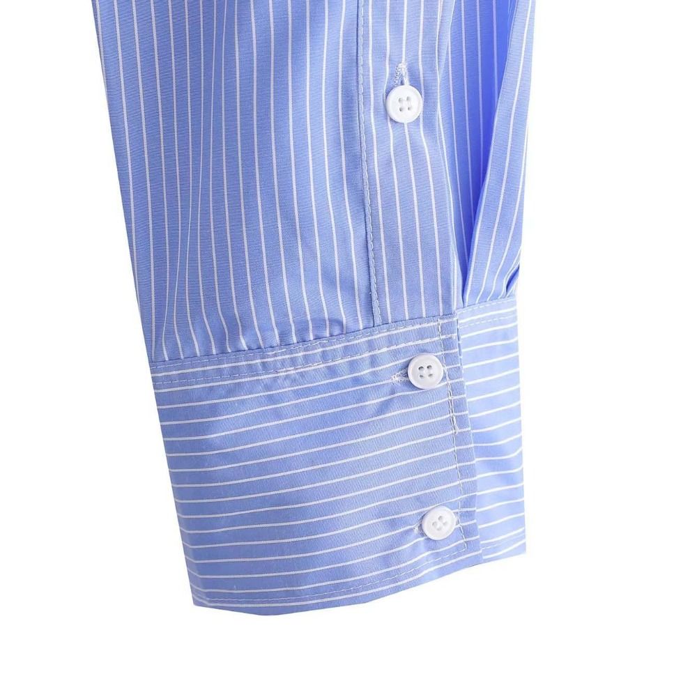 Striped Women's Cropped Shirt Long sleeve Vintage Button-up Blouses Leisure Travel