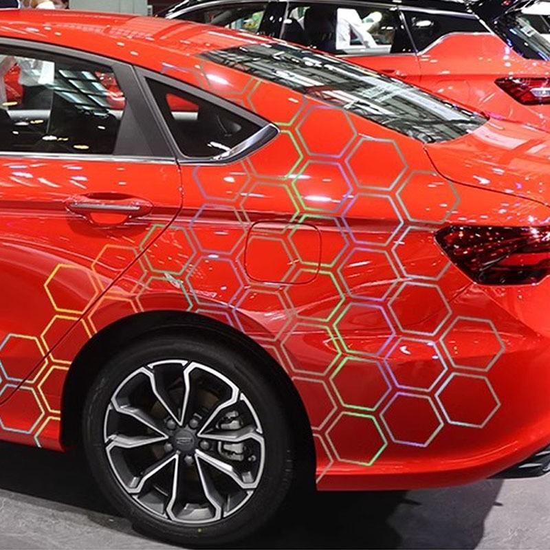 10/50pcsReflective Body Stickers with Hexagonal Patterns Side Door Stickers with Honeycomb Latte Art Side Skirt Stickers DIY Set
