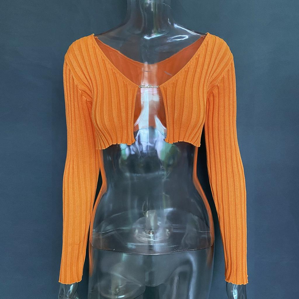 Knitted Ribbed Women T ShirtAutumn Spring Solid Long Sleeve Slim Crop Tops Sexy Low Cut Lace Up Night Club Party Outwear