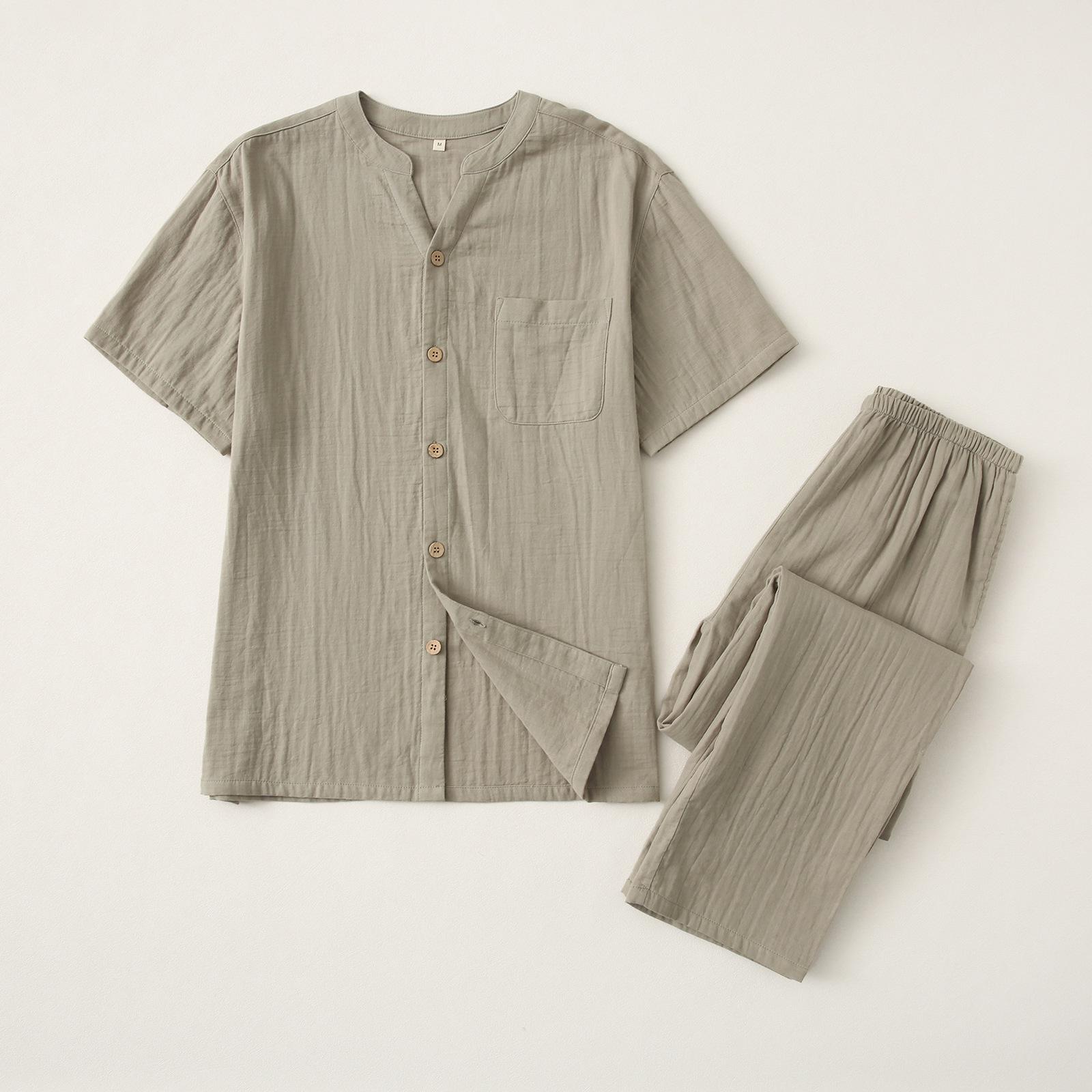 

Japanese Style 100% Cotton Gauze Pajamas: Couple s Long-Sleeve, Long-Pants Set for Spring/Summer Large