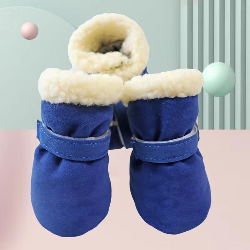 4Pcs/Lot Winter Thick Warm Dog Shoes Soft Plush Non-slip Waterproof Snow Boot Puppy Outdoor Walking Shoes Pet Accessories