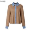 ZANZEA Women Casual Splice Turn Down Collar Long Sleeve Blouse
