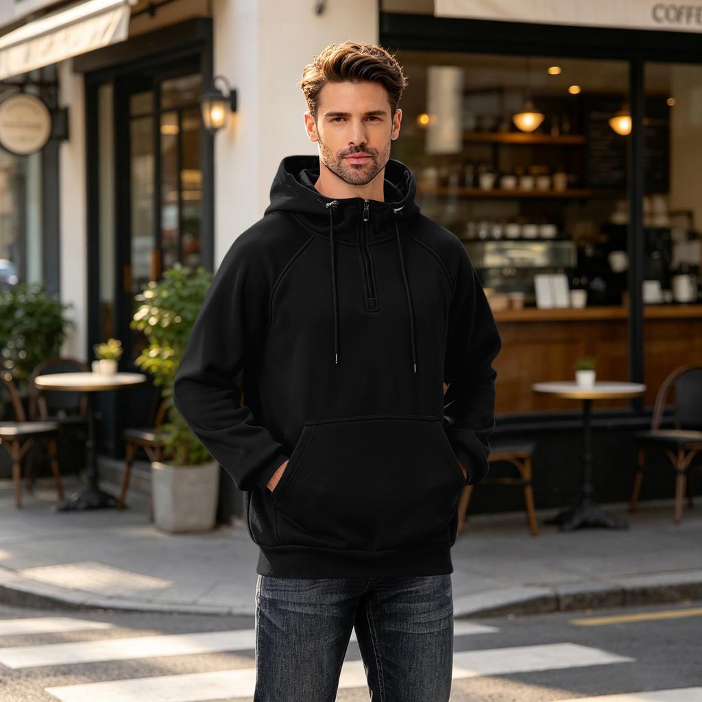 Men's Half Zip Hoodie Color Pullover Sweatshirt
