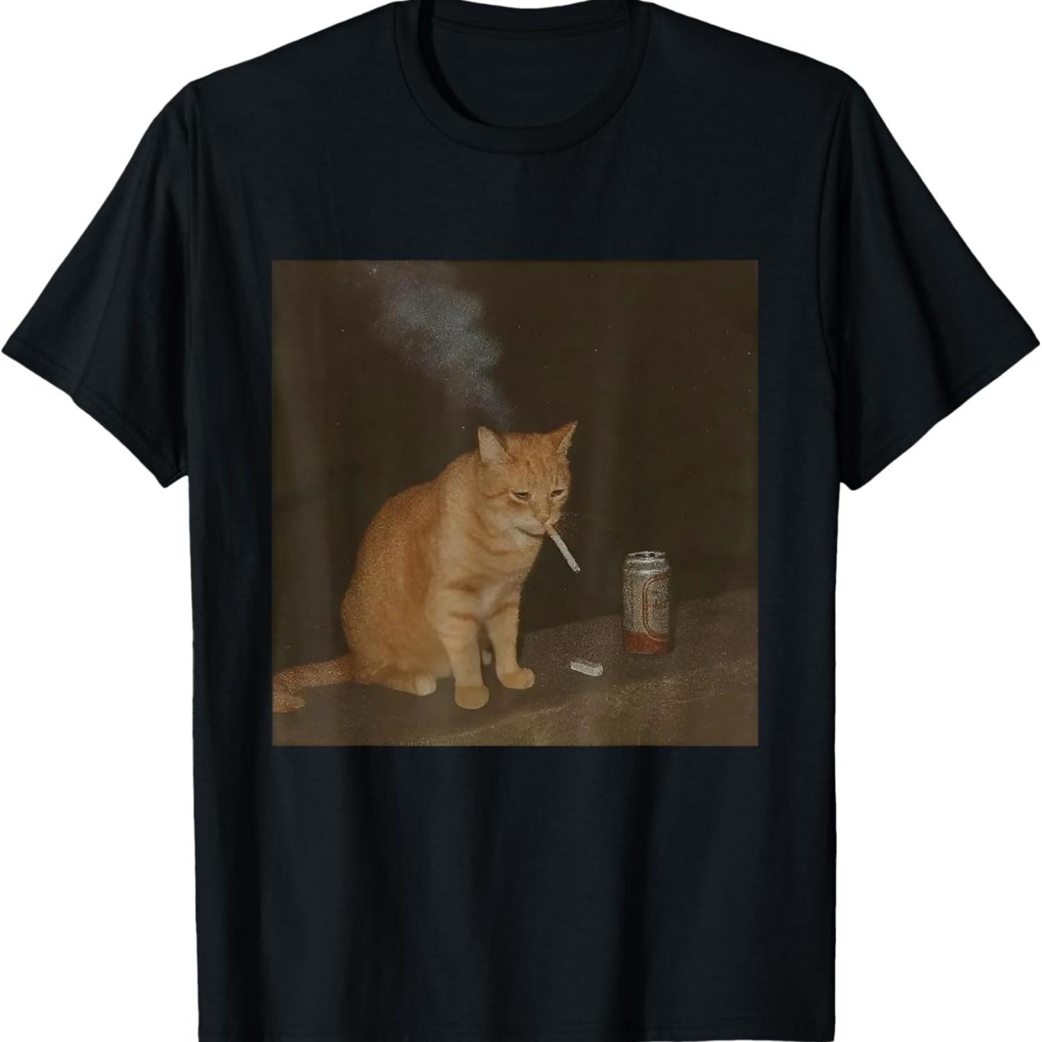 Funny Smoking Cat Meme Vintage Cool Cat Joke T-Shirt S