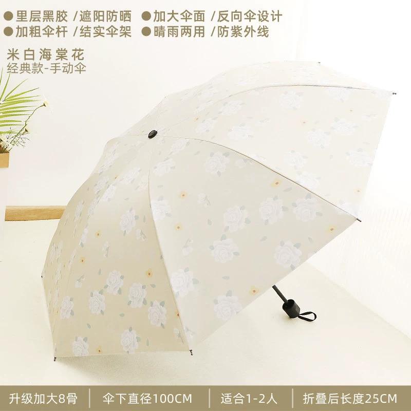 Cute Folding Umbrella for Girls with Black Coating for Sun Protection and Uv Protection, Manual and Fully Automatic, Dual-Use for Sun and Rain