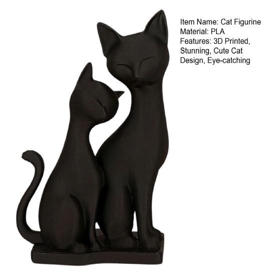 3D Printed Cat Figurine, 2 Cats Intertwining Sculpture, Modern Black Cat Statue for Home, Living Room, Office Desk, Shelf Decor