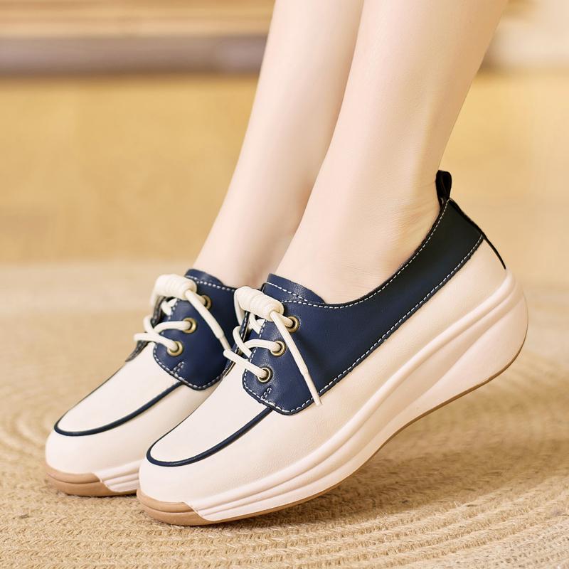 Lady Platform Loafers Casual Elegant Students Black Leather Sneakers for Girl Plus Size