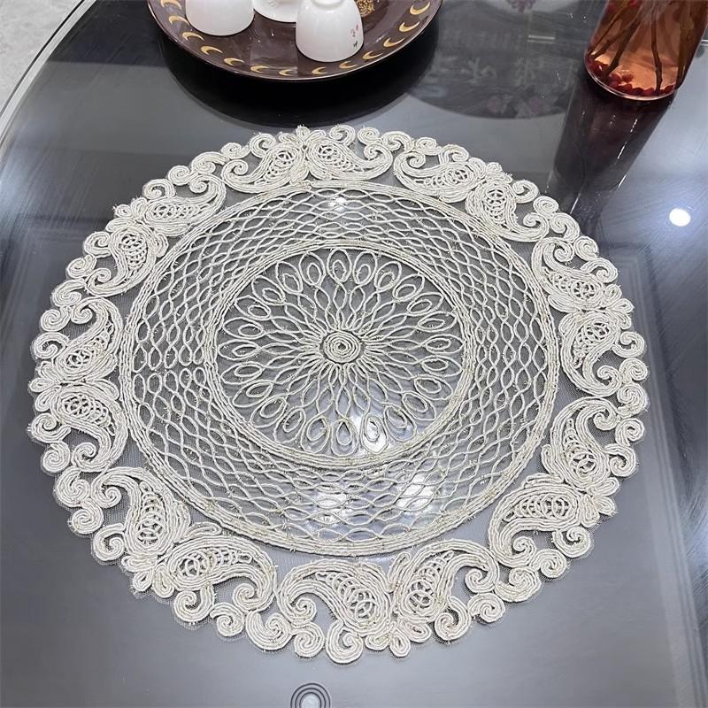 

high quality woven Top embroidery round classic table mat Home Use vase pad Furniture appliances Dust cover Christmas wedding decoration Price of 1 tablet