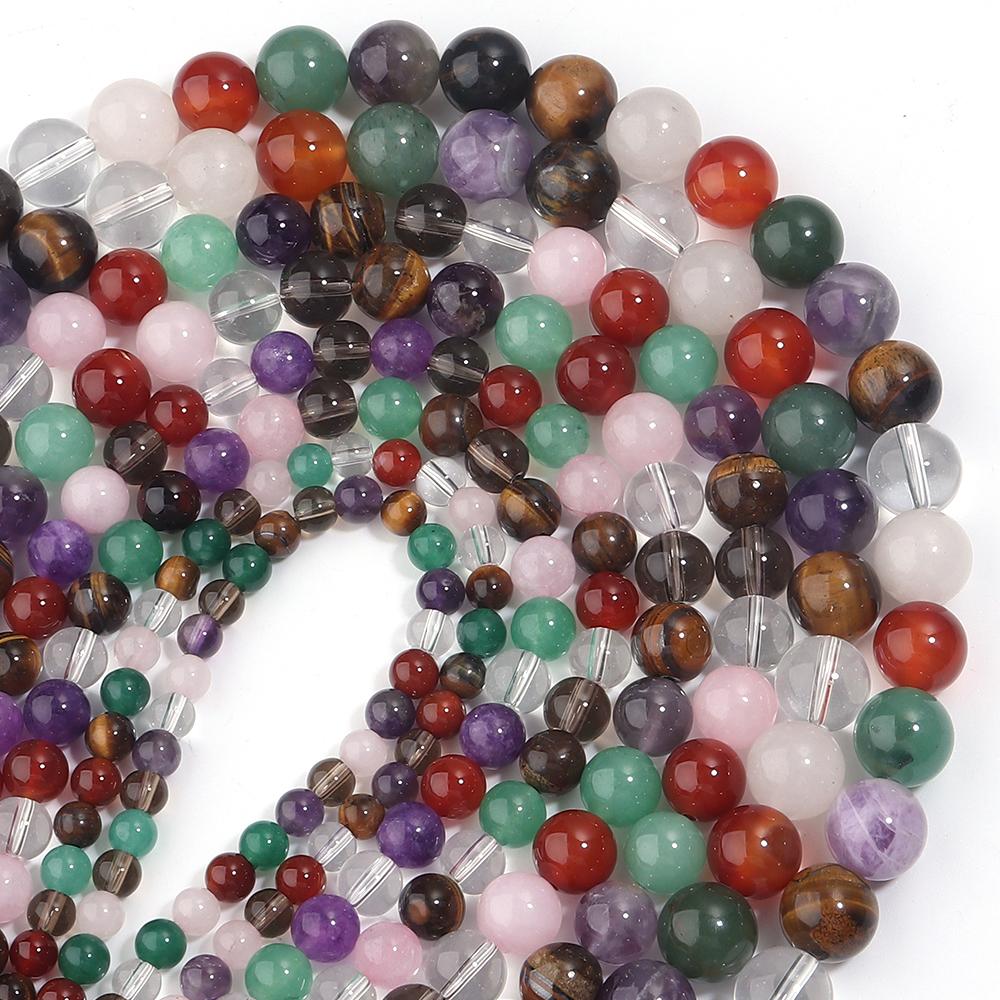 6 8 10 12mm Natural Stone Beads Mixed Tiger Eye Aventurine Crystal Glass Round Loose Beads for Jewelry Making DIY Bracelets