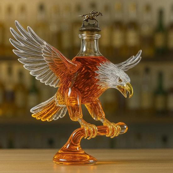 Eagle Liquor Decanter 300ml Creative Glass Whiskey Bottle 3D Carved Eagle Design Unique Gift for Whiskey Lovers And Pet Enthusiasts