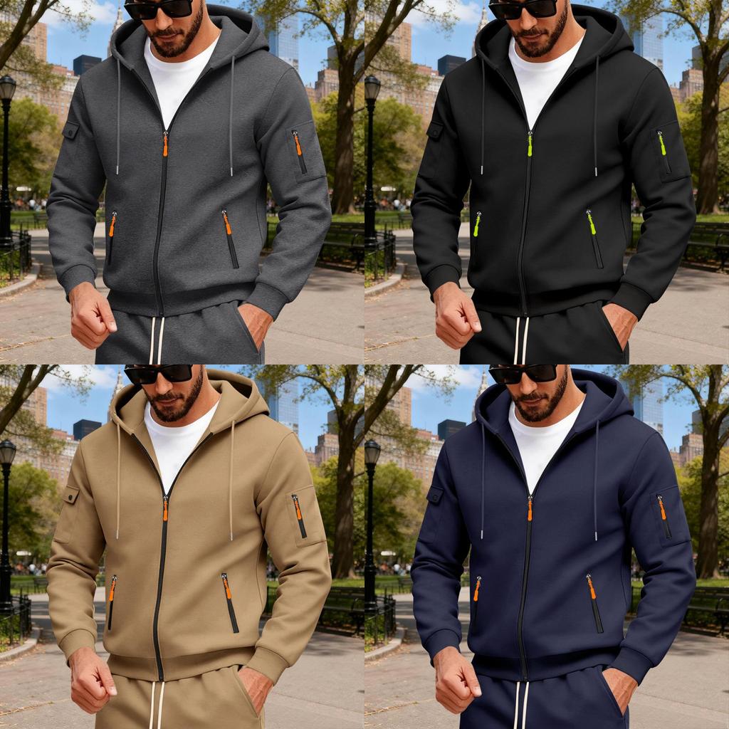 Mens Casual Hoodie With Zipper Pockets And Fleece Lining For Winter Comfort