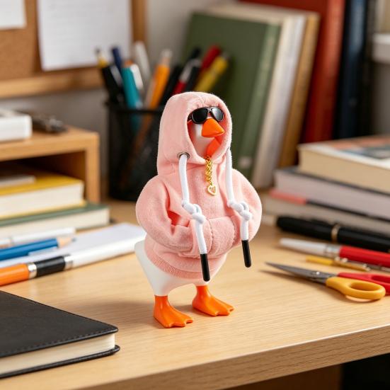 1 Set Desk Goose Hoodie Street Style Goose Outfit Plush Hoodie with Sunglasses And Necklace for 7-Inch Goose Statue Desk Table Decor