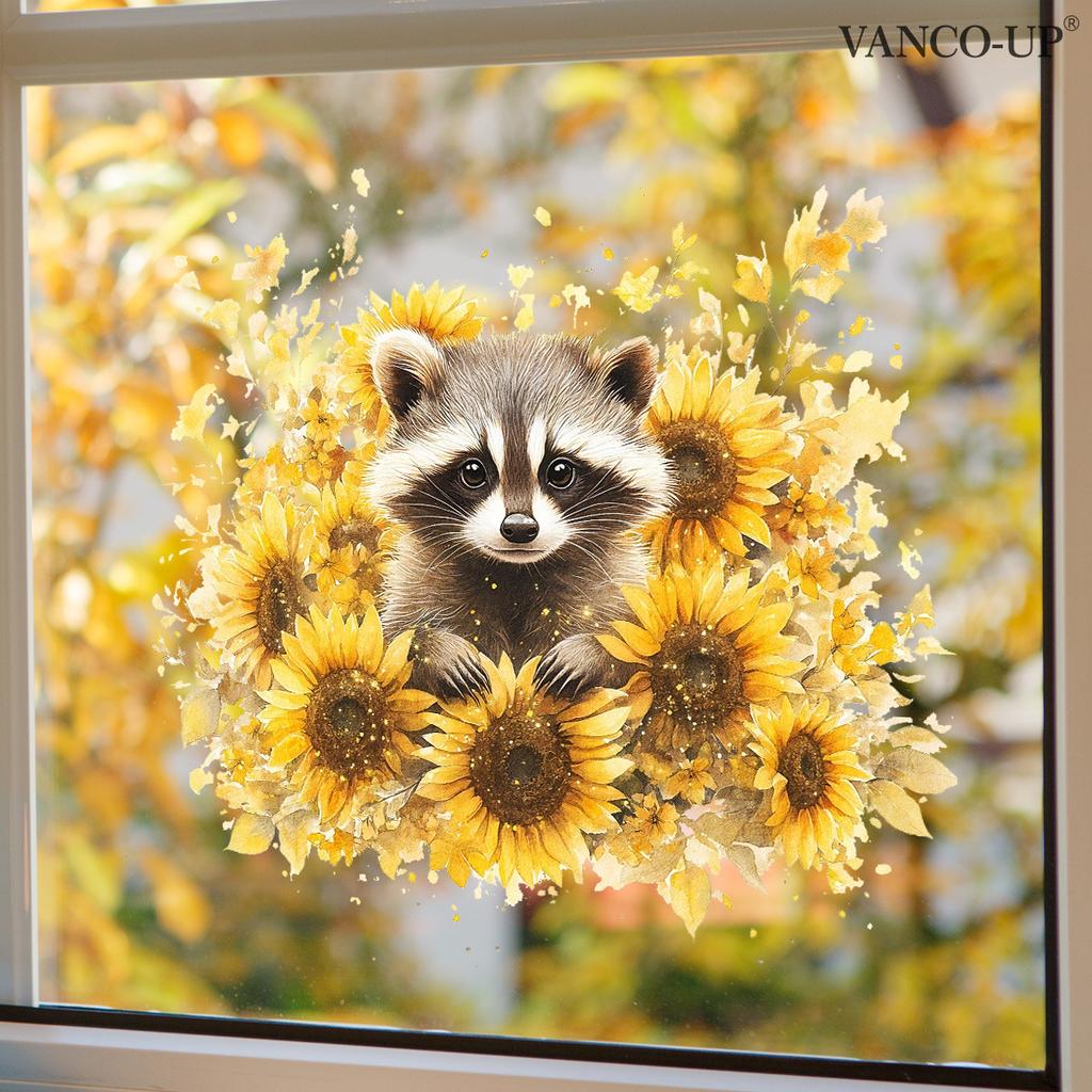 Cartoon Animal Floral Butterfly Window Stickers, PVC Static Cling Glass Decals for Window Storefront Home Decoration