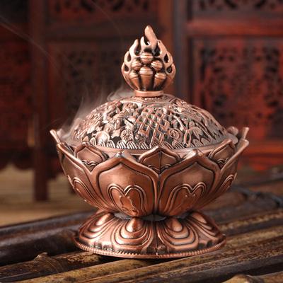 Tibet Sběratelská Bronzová Příznivá Soška ve Tvaru Lotosu Krabička Kadidelnice Censer