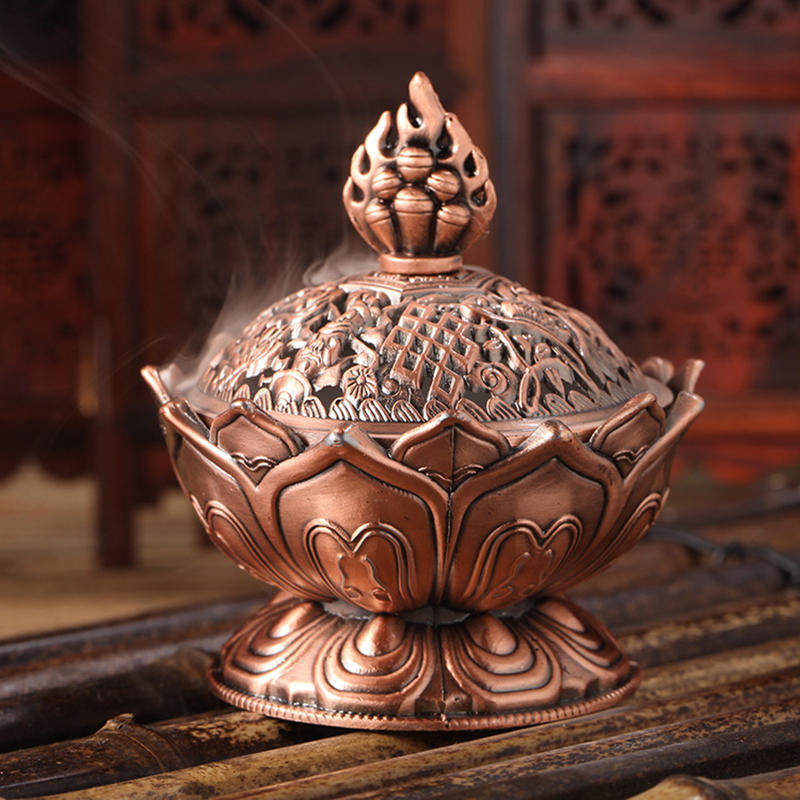Tibet Sběratelská Bronzová Příznivá Soška ve Tvaru Lotosu Krabička Kadidelnice Censer