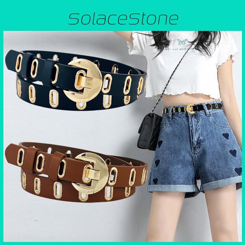 Pu Womens Leather Belt With Hollow Design And Alloy Closure For Casual Attire