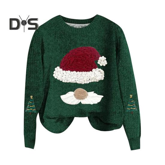 

Женская толстовка с принтом 3D Санта-Клауса, круглый вырез, свободный толстый свитер, вязаный новогодний зимний топ, сохраняющий тепло, для улицы, школы, работы, толстовка XL зелёный