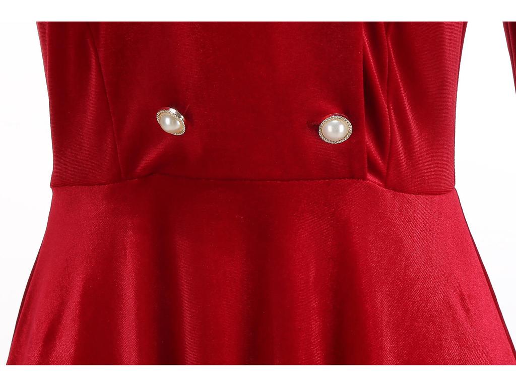 2025 Retro Velvet Christmas Dress with Fur Collar for Women