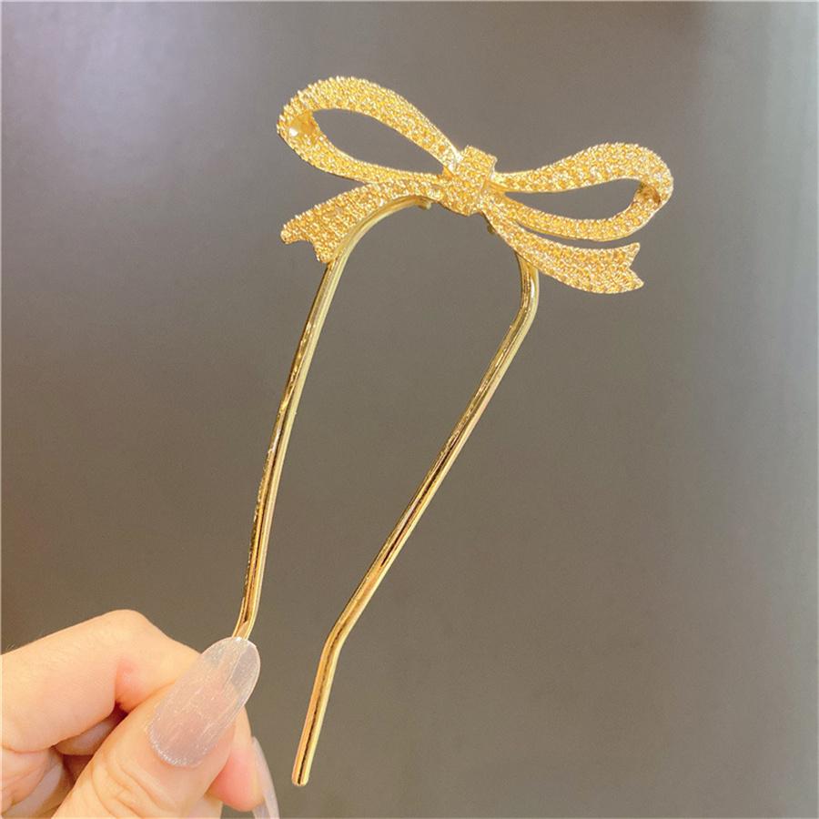 Elegance Women Bowknot U Shape Rhinestone Hairpins Metal Hair Sticks Hairclip Bridal Wedding Banquet Hair Accessories Headwear