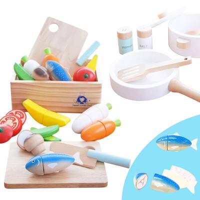 Sweet Little Chef Wooden Cooking Set with Magnetic Inlays, Includes Pot, Fish Filleter, and Cutting Tool, Safety Inspection Meets Magnetic Design for